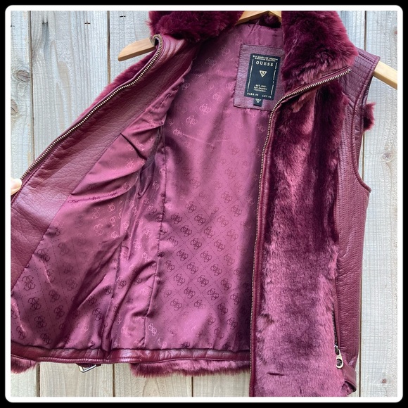 Guess burgundy fur vest - Picture 7 of 11